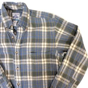 Cambridge Classics Mens Small Blue Green Plaid Flannel Button Down Shirt Cotton
